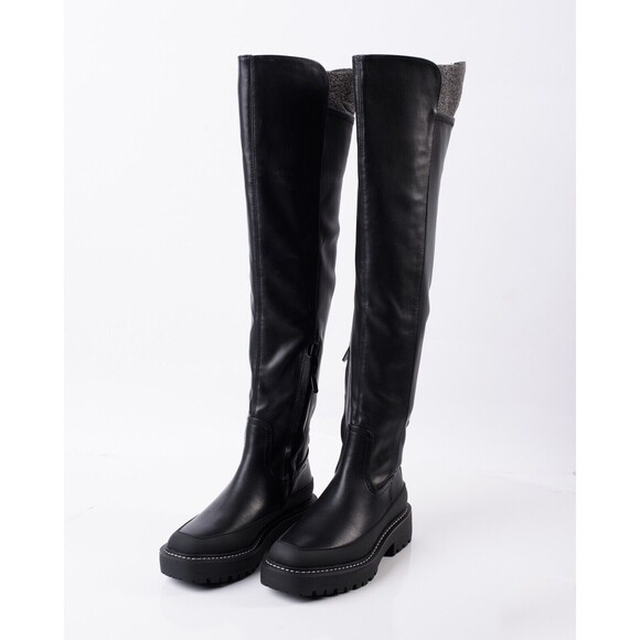 Sam Edelman Womens Black Lerue Over the Knee Boots Leather Sz 7 Lug Sole New - Picture 3 of 5